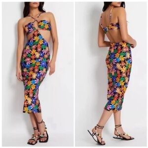 Patbo Aster Stretch Cutout Floral Midi Dress